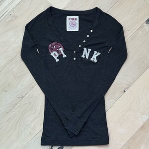PINK Victorias Secret Thermal Logo Long Sleeve Tee Shirt  - Medium